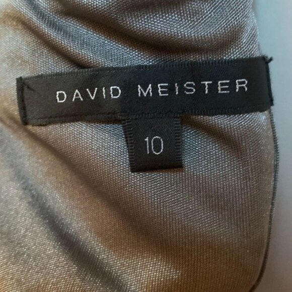 David Meister Silver Gray Ruched Sheath Dress Beaded Bow Front Size 10 USA - Picture 7 of 9